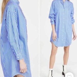 AYR Women's Oversized Blue & White Stripe Button Down Boyfriend Shirt Dress Sz M